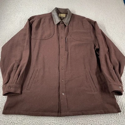 Cabelas Outdoor Wool Shacket Leather Collar Shirt Jacket Mens XLT Tall Mid Wght - Image 1 of 4