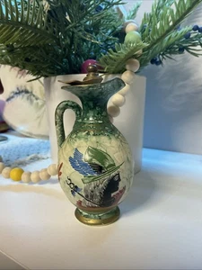 Vintage Greek Ceramic Perfume Bottle w/ Dabber Gold Hand Painted & Potted - Picture 1 of 8