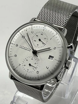 Junghans Max Bill Cronoscopio 40mm Esfera Blanca Pulsera Milanesa, Hecho en Alemania Foto 1 de 4