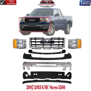 Front Bumper Chrome Kit + Grille + Headlights For 2007-2013 GMC Sierra 1500 8Pcs - Picture 1 of 16
