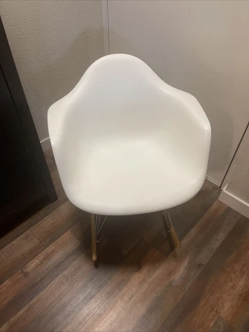 Modway Mid-Century Modern Molded Plastic Kid's Size Lounge Chair Rocker in White Cover