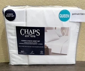 CHAPS by Ralph Lauren 6pc Queen Sheet Set w/4 Pillowcases White Textured Stripe - Picture 1 of 5