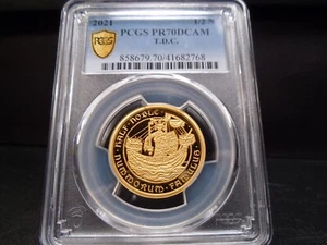 2021 PR70DCAM Elizabeth II Gold Proof Noble (1/2 oz) PCGS Certified Mint Perfect - Picture 1 of 8