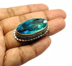 Anelli Al Quarzo Blu Svizzero Placcati Argento 925 Intaglio A Mano Anelli Gioielli S-7,5 - Foto 1 di 7