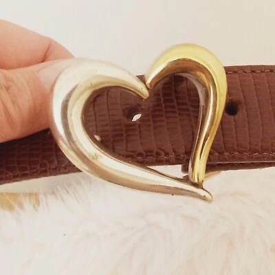 Talbots Brown Crocodile Leather Heart Buckle Belt Small - Image 1 of 4
