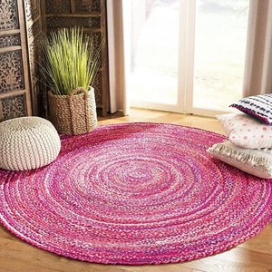 Rug Carpet Braided Farmhouse Rug in Round Bohemian Pink Color Carpet Flooe Mat - Picture 1 of 9