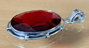 Garnet Pendant 56 x 28 mm Set in Solid Silver S925 Beautifully Crafted - Picture 1 of 5