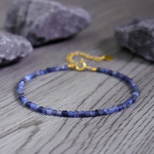 Blue Sodalite Crystal Beaded Healing Reiki Women Blue Bracelet Gifts for her - Picture 1 of 2
