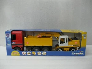 New BRUDER Mercedes Benz Dump Truck W/912 Liebherr Backhoe Excavator Actros - Picture 1 of 4