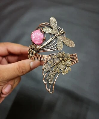 Brazalete Druzy de cuarzo rosa crudo envuelto en alambre joyería brazalete ajustable regalo Foto 1 de 4