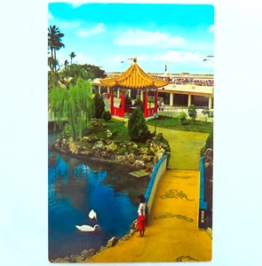 Oriental Garden Honolulu Jet Airport Postcard Vintage Chrome Hawaii Travel Swan - Picture 1 of 2