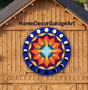 Barn Quilt Sign, Blue Starburst Round Hex Design, Round Metal Sign, 6 Sizes - Picture 1 of 9