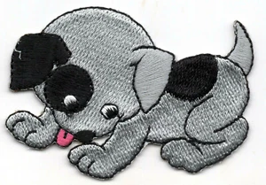 WELPE GRAU UND SCHWARZ Bügelbild Patch Hunde Haustiere Tiere - Bild 1 von 1