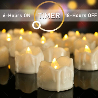 12Pcs LED Tea Lights Flameless Flicker w/ Timer Candles Lamp Battery Operated - Image 1 of 4