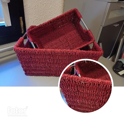 2 Flecht-Deko-Körbe mit Griff bordeauxrot 40x30x20+32x22x14cm NEU - Bild 1 von 4