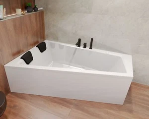 Badewanne Rechteck 160x90 Links + 1 Kopfstütze + Ablaufgarnitur & Füße GRATIS! - Bild 1 von 12