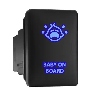BABY ON BOARD Blue Backlit Switch Short Push Button 1.28"x 0.87" (Fit: Toyota) - Picture 1 of 6