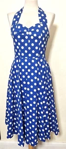 Ladies 1940s Style Blue Polka Dot Dress Rockabilly 40s re-enactment 50s RnR - Picture 1 of 2