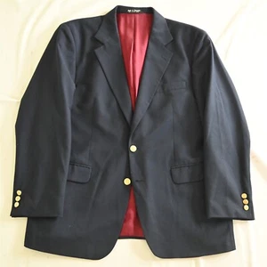 Vtg Oleg Cassini 42R Navy Blue Gold Button 100% Wool Blazer Jacket Sport Coat - Picture 1 of 12