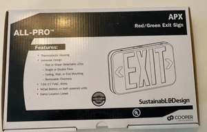 COOPER APX6R LED Exit Sign (Red Letters / White Body) AC Only - Prepaid Shipping - Picture 1 of 6