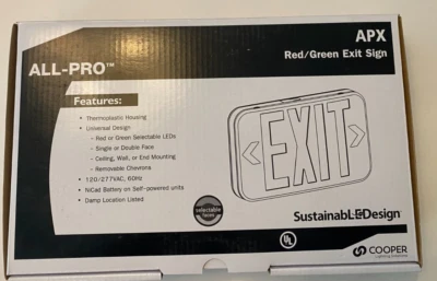 COOPER APX6R LED Exit Sign (Red Letters / White Body) AC Only - Prepaid Shipping - Image 1 of 4