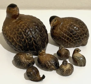 Vintage OMC JAPAN Otagiri Ceramic 7 Quail Partridge Bird Family Figurines Snail - Picture 1 of 10