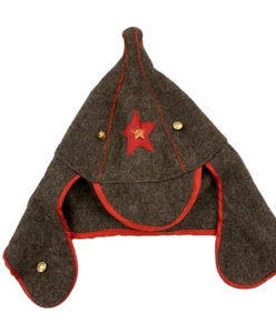 Vintage Russian Budenovka Military Hat Red Star Brown Wool Vintage Soviet Union - Picture 1 of 6