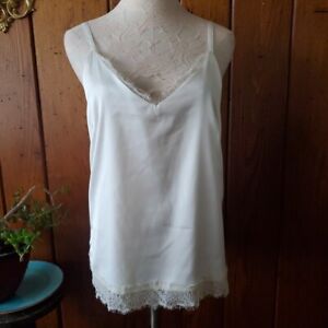 WHITE HOUSE BLACK MARKET Medium Top SLINKY WHITE CAMI Lace, Scoop Back, Strappy