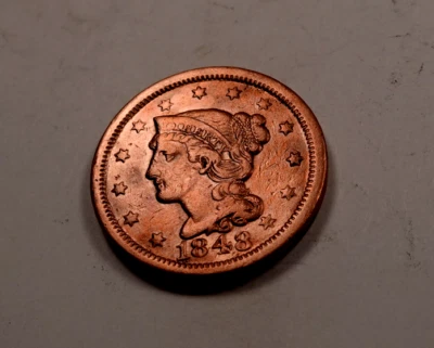 1848 Braided Hair Large Cent ~ AU/Uncirculated (red) ~ (LC722) - Image 1 of 3