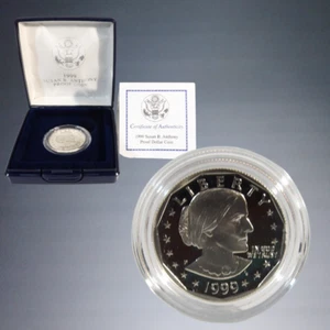 1999 UNITED STATE MINT SUSAN B. ANTHONY $1 PROOF COIN + COA IN ASTUCCIO DI PRESENTAZIONE - Foto 1 di 5