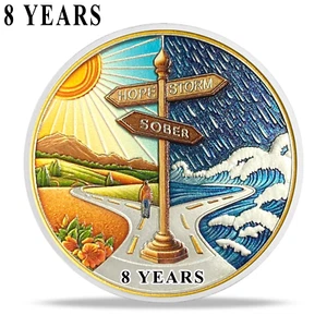 AA 8 Years Sobriety Coin Chips Alcoholics Anonymous Medallion AA Recovery Token - Picture 1 of 12