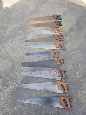 K371- ANTIQUE VINTAGE  HAND SAW LOT- 10 Handsaws -Disston etc - Image 1 of 4
