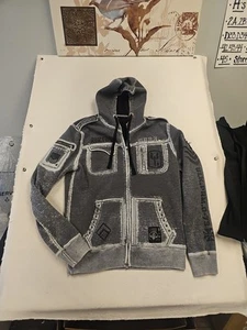 Sudadera con Capucha Grande Y2K Affliction Gris Cremallera Hip Hop Patinador Grunge Usada en Excelente Condición - Imagen 1 de 12