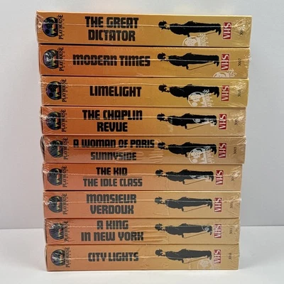 Charlie Chaplin Lot of 9 VHS Sealed Limelight, The Great Dictator, Modern Times Foto 1 de 4