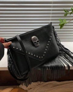Punk Style Black Cropped Studded Gothic Crossbody Bag Design Shoulder Bag - Picture 1 of 7