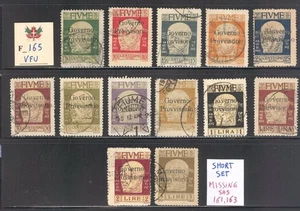 F_165. FIUME. 1921 "GOVERNO PROVVISORIO" short set. Used. Sas 149-163 - Picture 1 of 1