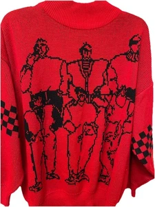 Vintage 80s Men’s Sweater Midnight Blues New Wave Punk Retro Red - Picture 1 of 5