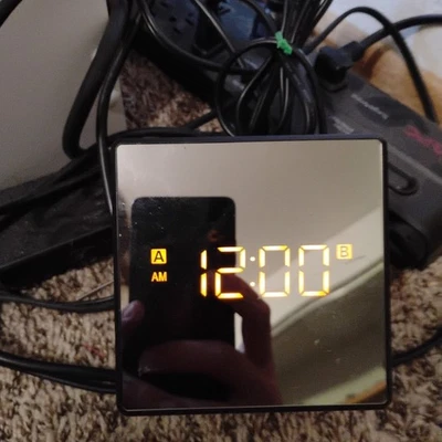 Sony ICF-C17 FM/AM Cube Black Alarm Clock Radio LCD Display Mirror Tested CLEAN - Image 1 of 4