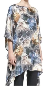 Eskandar Size 1 Multicolor Floral Silk Bateau Neck Kaftan Tunic - Picture 1 of 4
