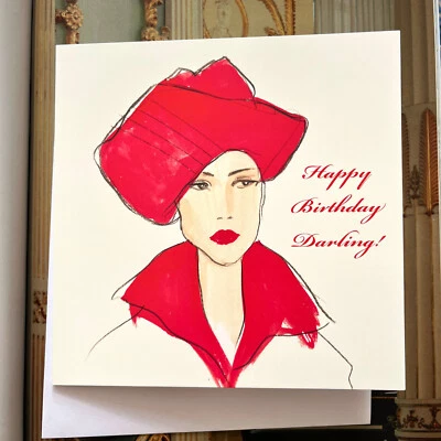 FASHION ART BIRTHDAY;50'S COUTURE ;RED HAT;VINTAGE STYLE; MUM;CHIC; RED; LGBQT - Image 1 of 4