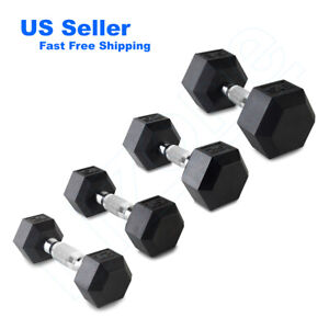 12/15/25/35 lbs Rubber Coated Hex Dumbbell Hand Weight Set Pair/Single Hexagonal