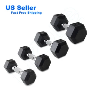 12/15/25/35 lbs Rubber Coated Hex Dumbbell Hand Weight Set Pair/Single Hexagonal - Picture 1 of 19