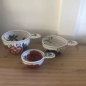 Anthropologie Molly Hatch Measuring Cups set of 3 Vibrant Florals EUC - Picture 1 of 7