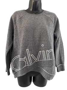 Calvin Klein Gray Asymmetrical Hem Performance Crewneck Logo Sweatshirt Large - Picture 1 of 11