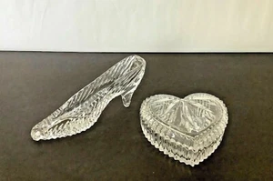 Pair VTG England Crystal Heart Shape Wedgwood Trinket Box & Tipperary Irish Shoe - Picture 1 of 7