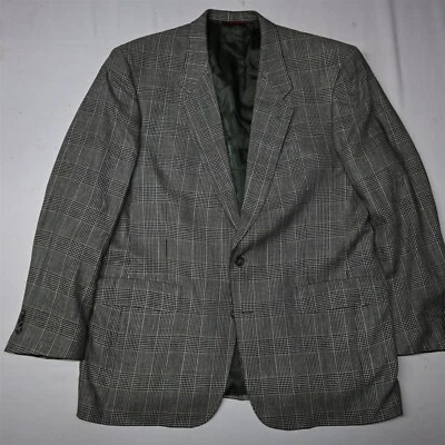Hart Schaffner Marx 44L Gray Glenn Plaid Silfino Silk Blazer Sport Coat Jacket - Image 1 of 4