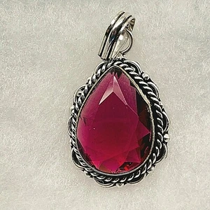 Ciondolo in argento .925 pietra preziosa rubellite rosa VINTAGE sfaccettato naturale - Foto 1 di 2