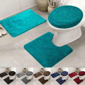 3pcs/Set Non-Slip Bathroom Rug Set Bath Mat + Pedestal Mat + Toilet Seat Cover - Picture 1 of 38