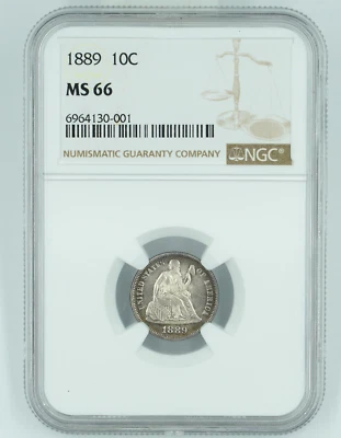 1899 NGC MS66 Seated Liberty Dime Colorful Toning - Image 1 of 3