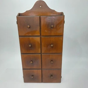 Vintage Holz 8 Schubladen 4 Ablagen Gewürz Apotheker Schrank Wandbehang mit Gläsern - Bild 1 von 18